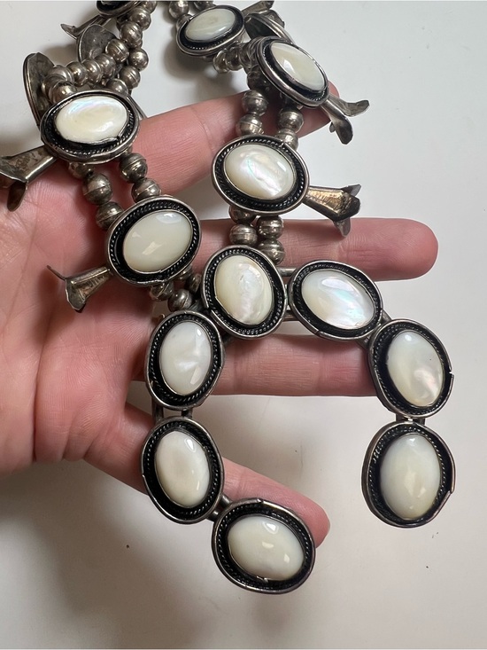 Jewelry - Sterling Silver White Mother-of-Pearl Squash Blossom Necklace